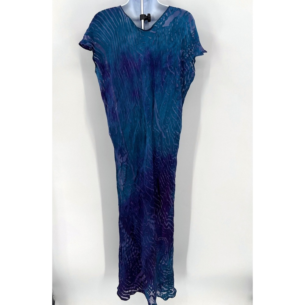 Carter Smith Burnout Velvet Bias Cut Silk‎ Dress Shibori Blue Mermaid Fairycore